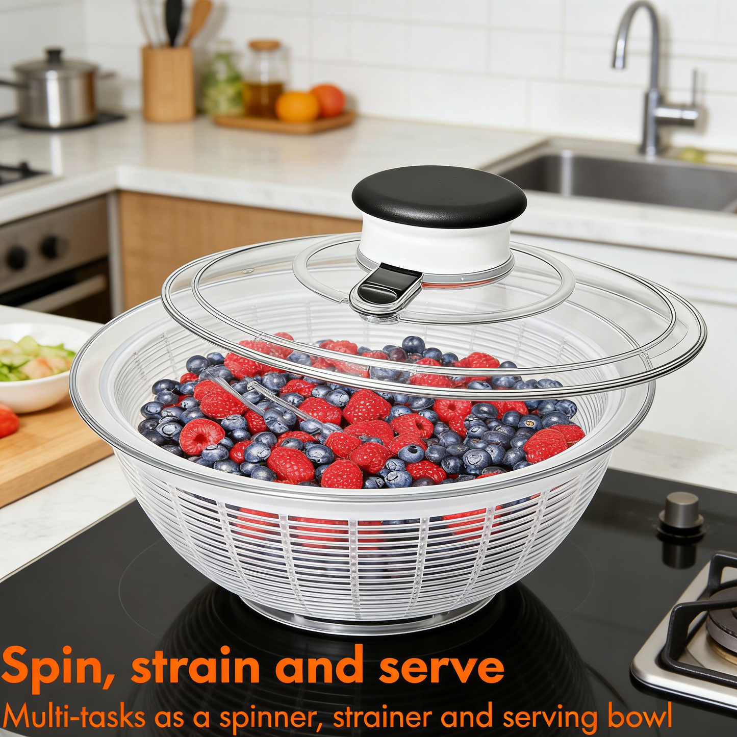 One-Pump Salad Spinner with Brake, Large Capacity Vegetable Dryer