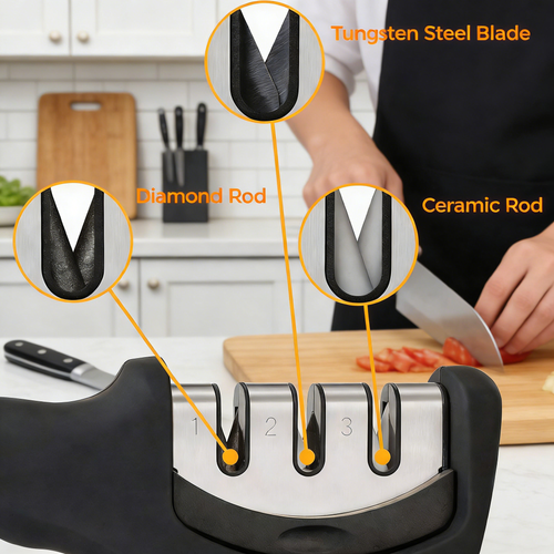 4-Stage Knife Sharpener with Cut-Resistant Glove, Professional Kitchen Sharpening Tool