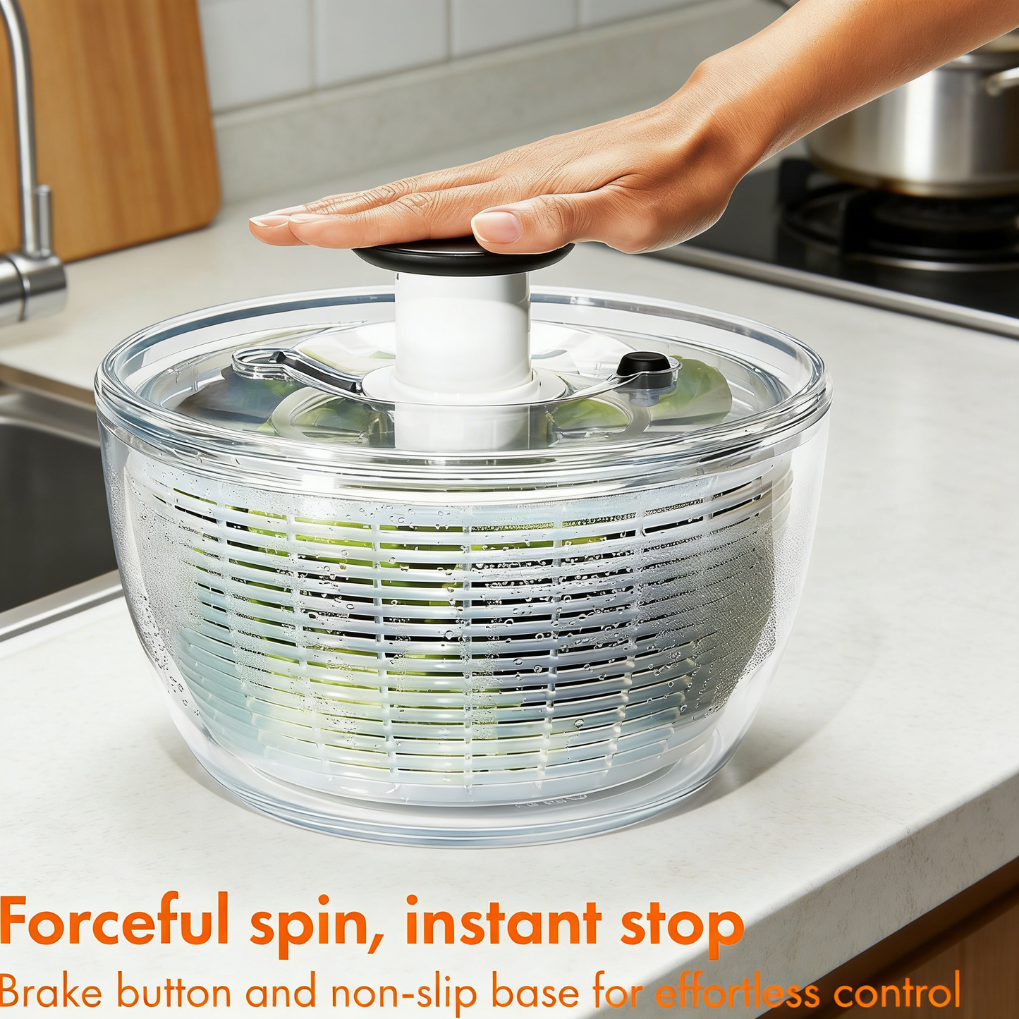 One-Pump Salad Spinner with Brake, Large Capacity Vegetable Dryer