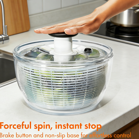 One-Pump Salad Spinner with Brake, Large Capacity Vegetable Dryer