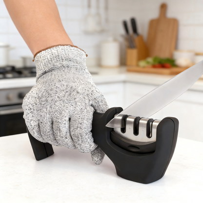 4-Stage Knife Sharpener with Cut-Resistant Glove, Professional Kitchen Sharpening Tool