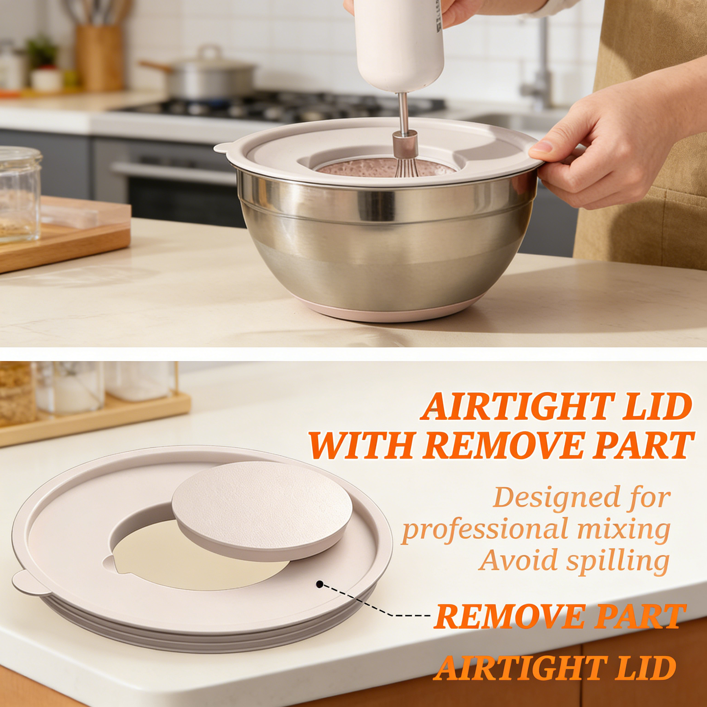 Stainless Steel Mixing Bowls Set with Airtight Lids & Kitchen Accessories