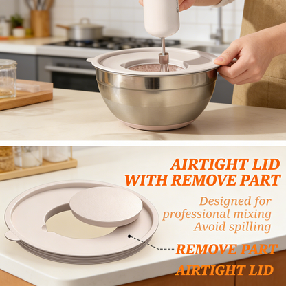 Stainless Steel Mixing Bowls Set with Airtight Lids & Kitchen Accessories