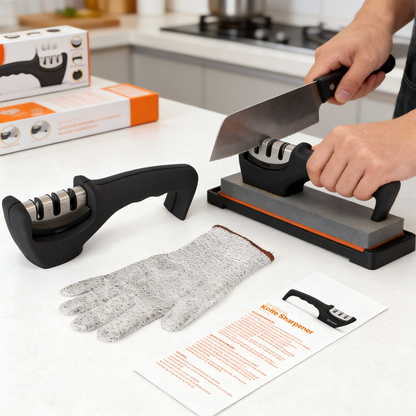 4-Stage Knife Sharpener with Cut-Resistant Glove, Professional Kitchen Sharpening Tool