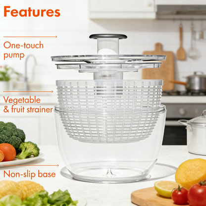 One-Pump Salad Spinner with Brake, Large Capacity Vegetable Dryer