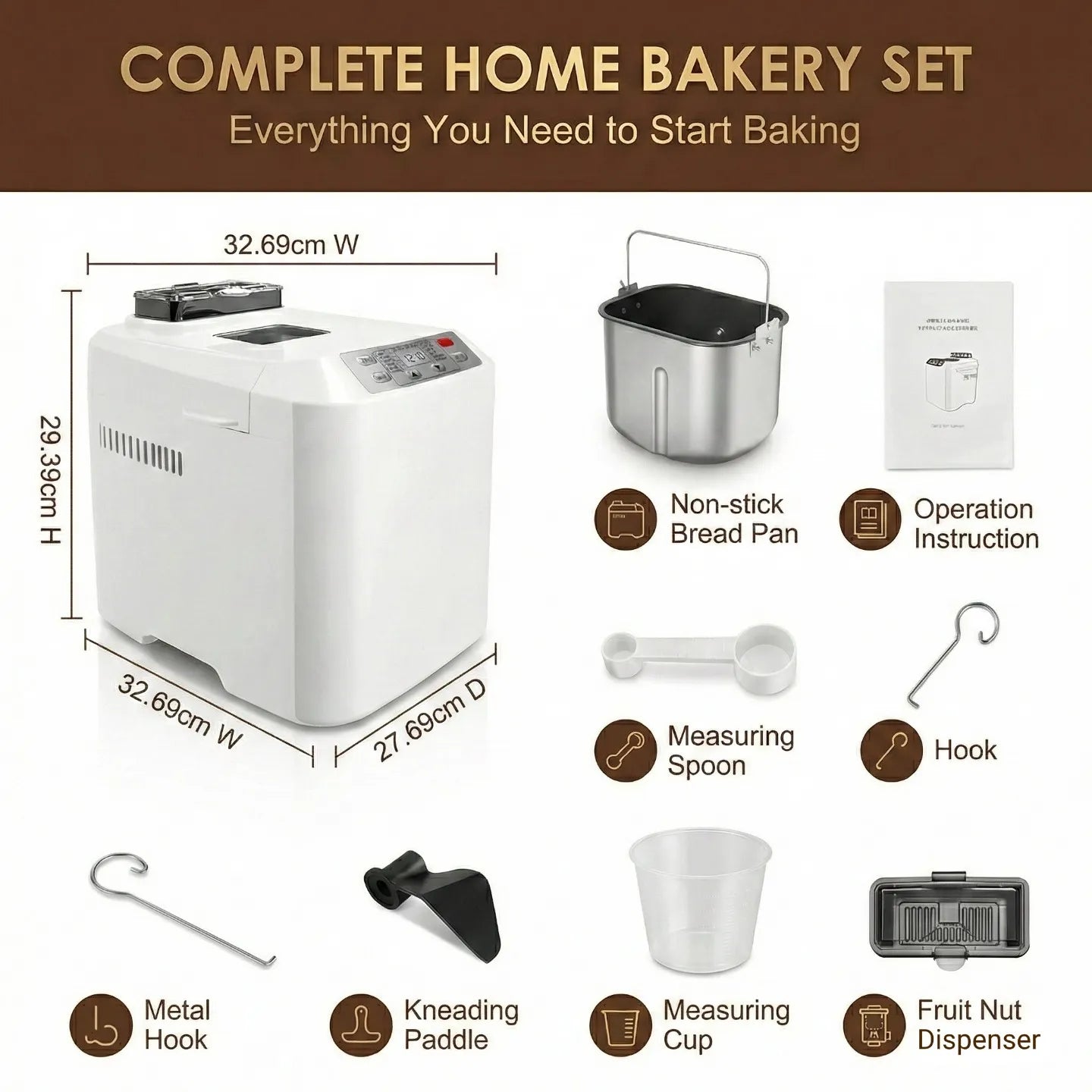 Multi-Function Bread Maker: 7 Bread Types, Smart Timer, Auto Dispenser