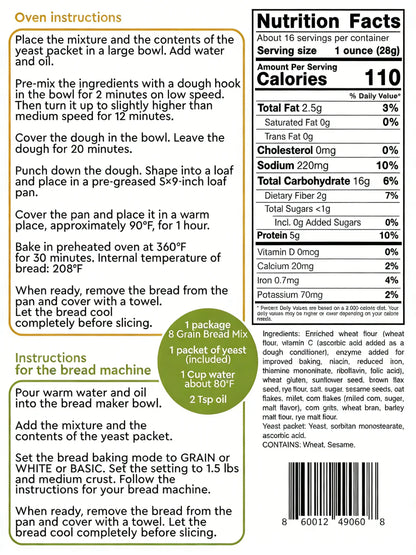 4-Pack 8 Grain Bread Mix, All-Natural, for Bread Machine & Oven