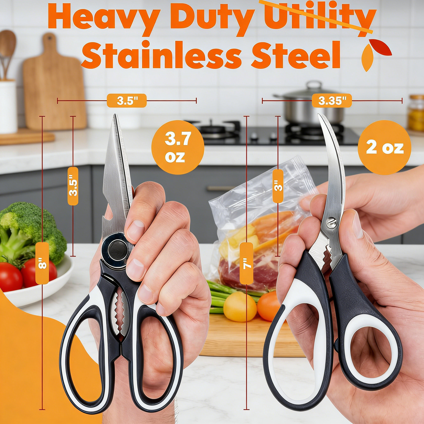 2-Pack Pro Heavy-Duty Kitchen Scissors Set, Multipurpose Stainless Steel Utility Shears