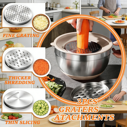 Stainless Steel Mixing Bowls Set with Airtight Lids & Kitchen Accessories